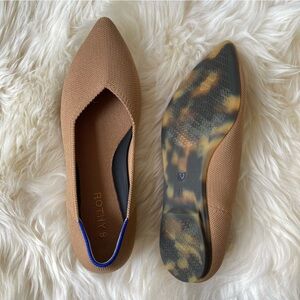 Rothy's Brown Pointed Flats with Blue Trim
